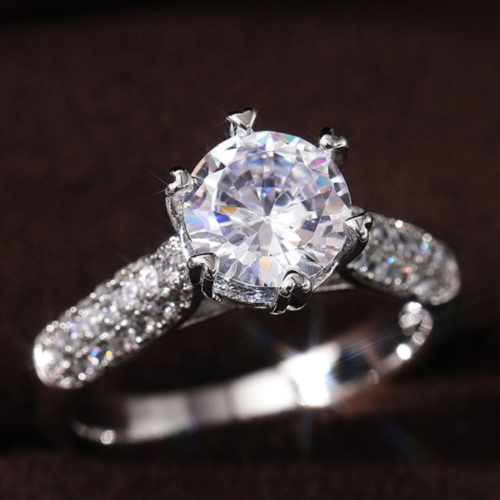 Engagement Flower Anillos Pure Round Cz Dainty Silver Plated Ring L141 37$